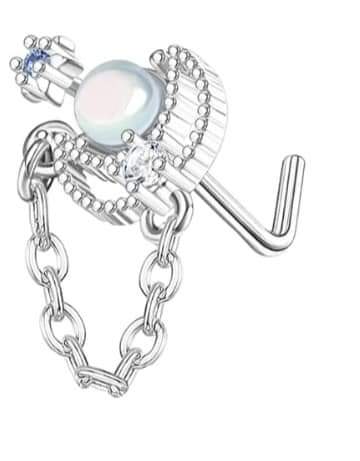 Lune ornée d'une perle nacrée avec chaîne