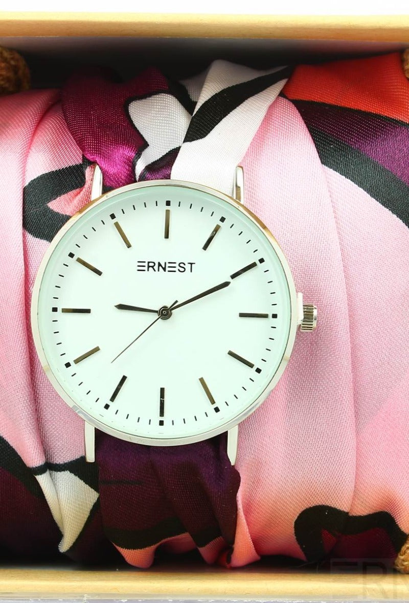 Montre foulard rose