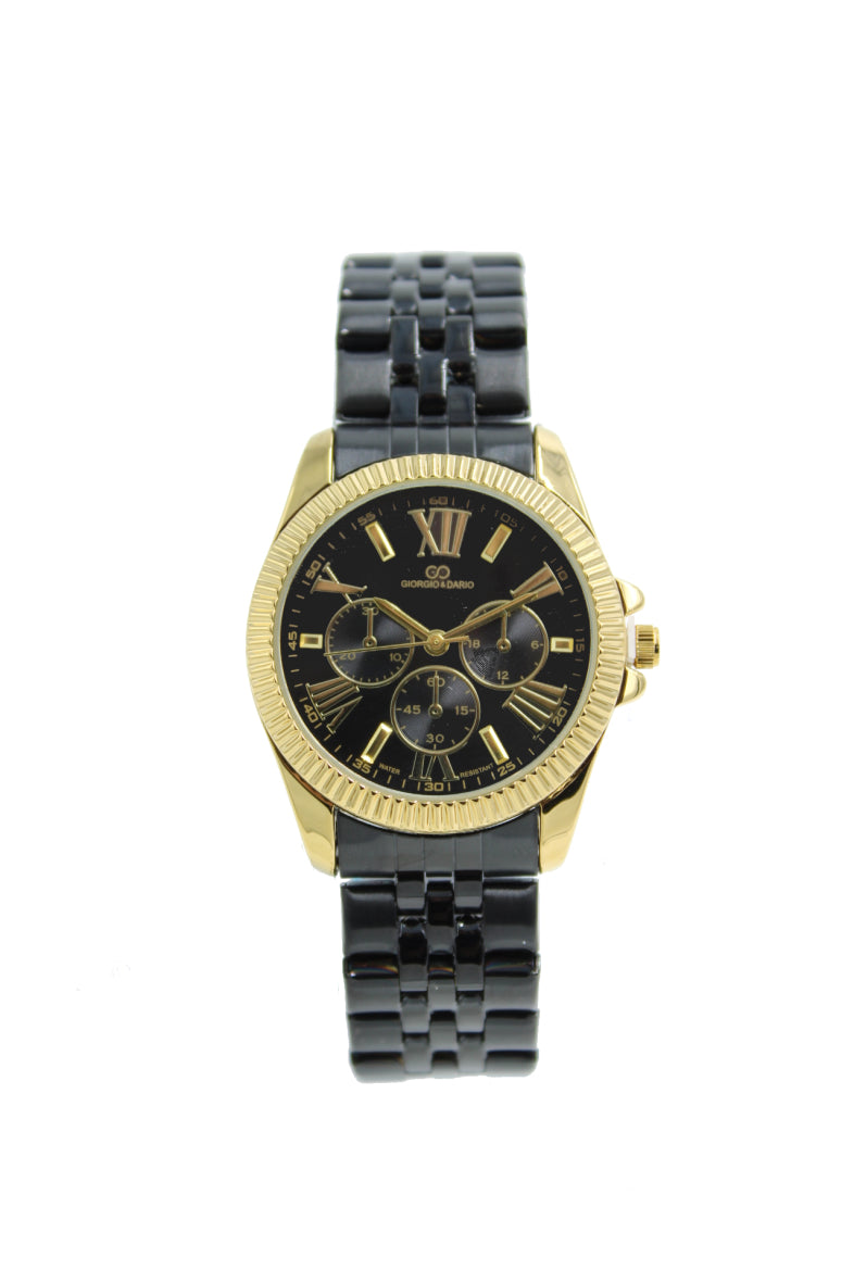 Montre noir dorée