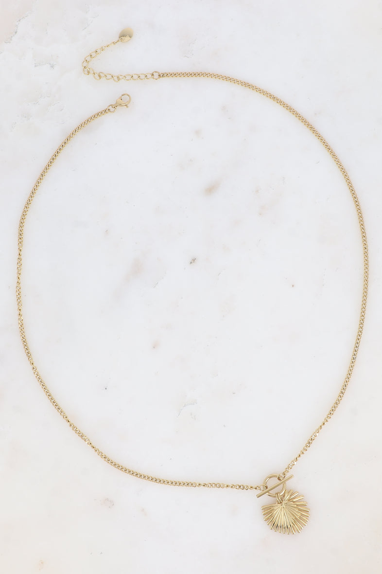 Collier pendentif anneau barre et feuille de palmier