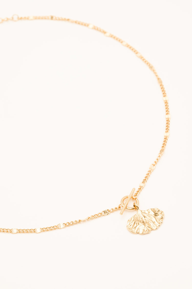 Collier Sierra - pendentif anneau & barre, feuille de ginko