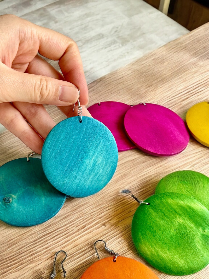 Boucles d'oreilles rondes en bois