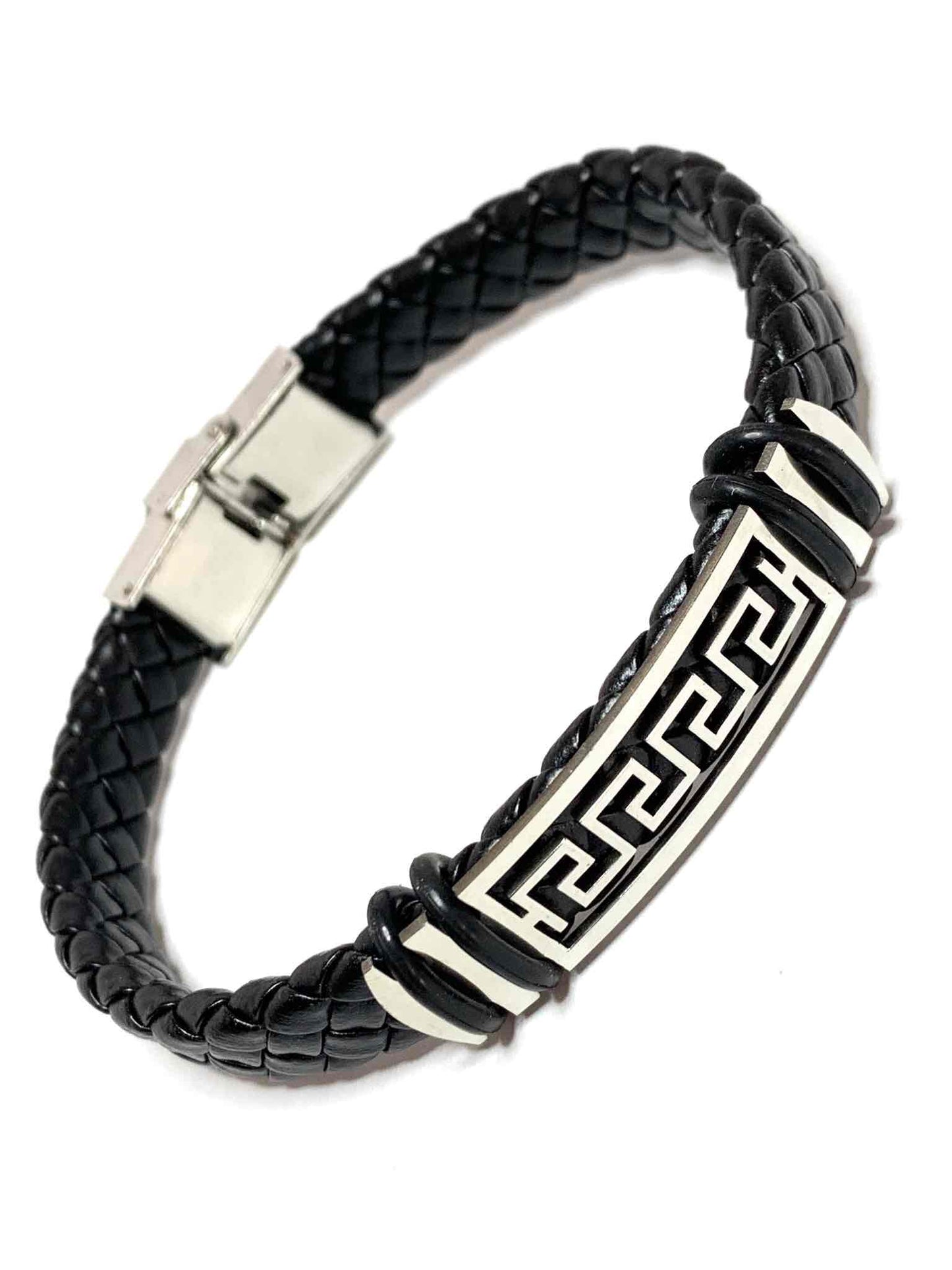 Bracelet acier cuir tressé