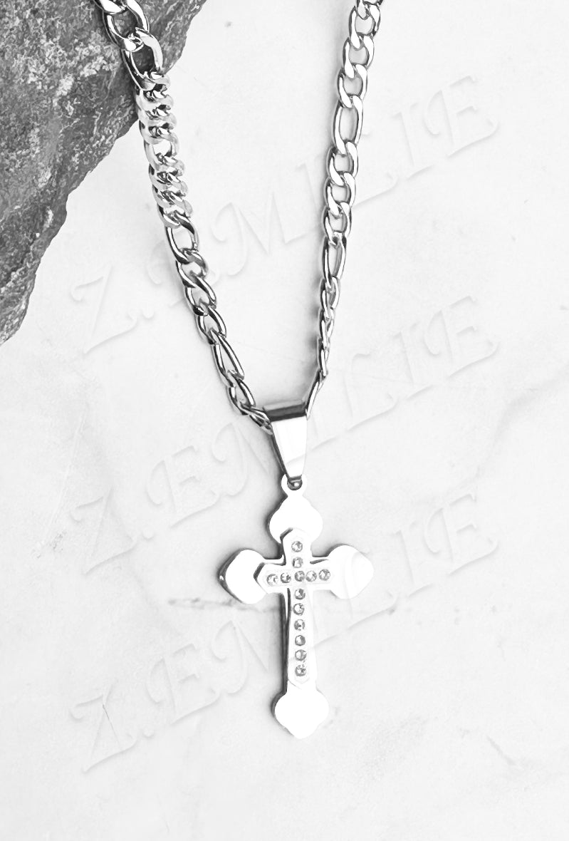 Collier pendentif croix 4 strass