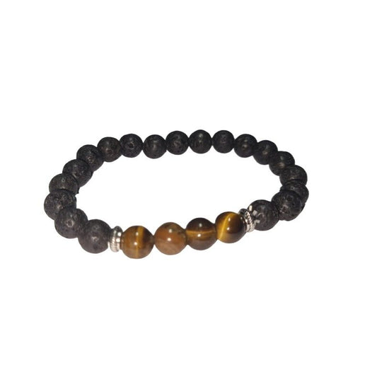 Bracelet Chakra œil du tigre et pierre de lave